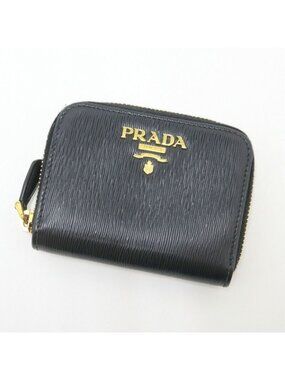 Prada Coin Case Leather Black Gold